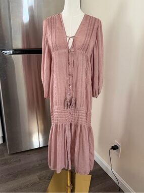 Young Fabulous & Broke Dusty Rose Mauve Oversized 3/4 Sleeve Boho Midi Dress XS